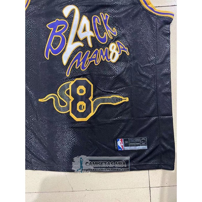 Camiseta Los Angeles Lakers Kobe Bryant NO 8 24 Black Mamba Snakeskin Negro